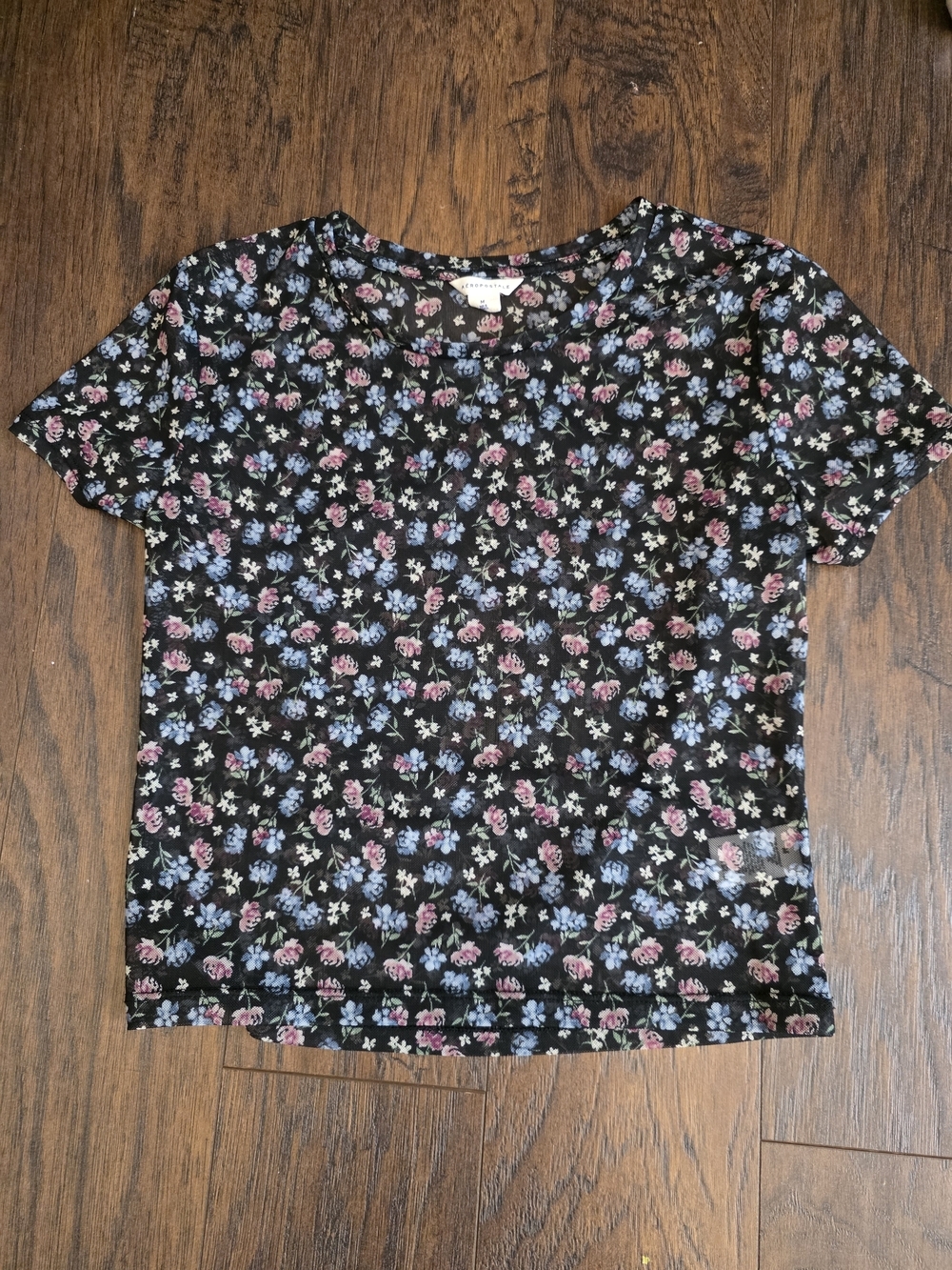 Black Floral Short Sleeve Women's Top